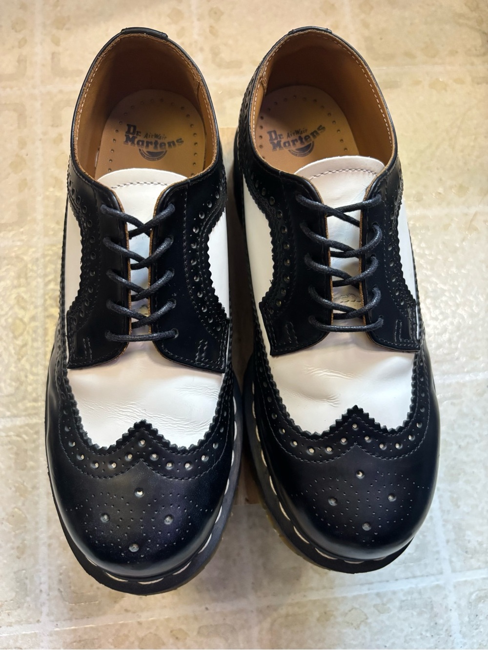 Dr. Martens Black & White Two-Tone Wingtip Oxfords - Picture 5 of 7